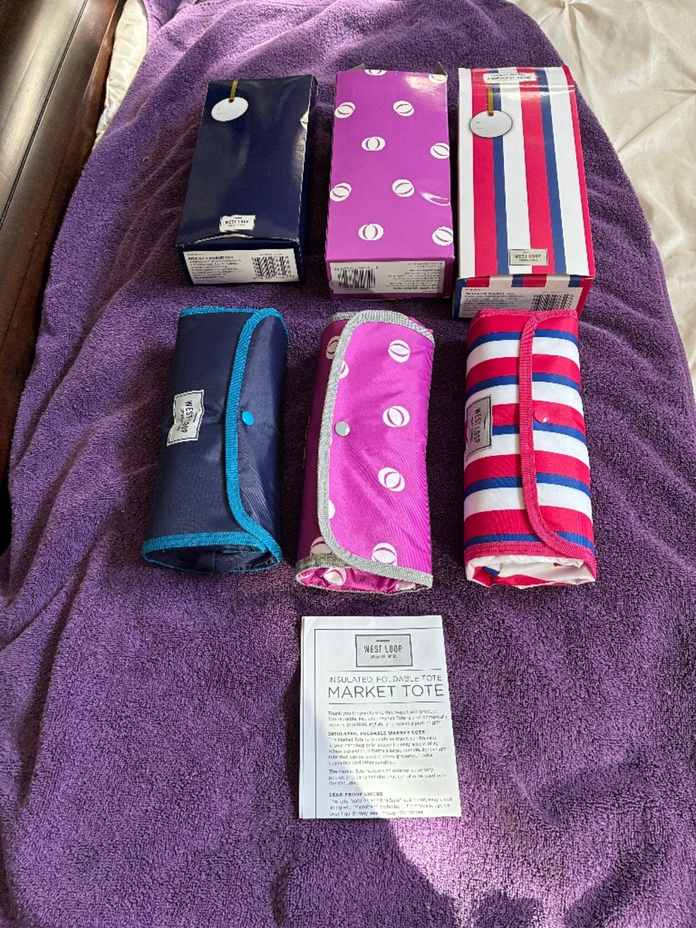 New in Box Westloop Set of 3 Insulated Foldable Market Tote Bags